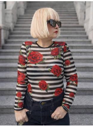 CAMISETA TUL RAYAS Y ROSAS