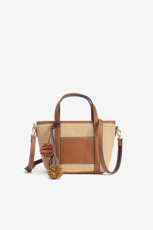 BOLSO RAFIA Y POMPONES