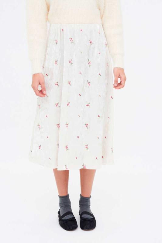 FALDA MIDI TERCIOPELO FLORAL